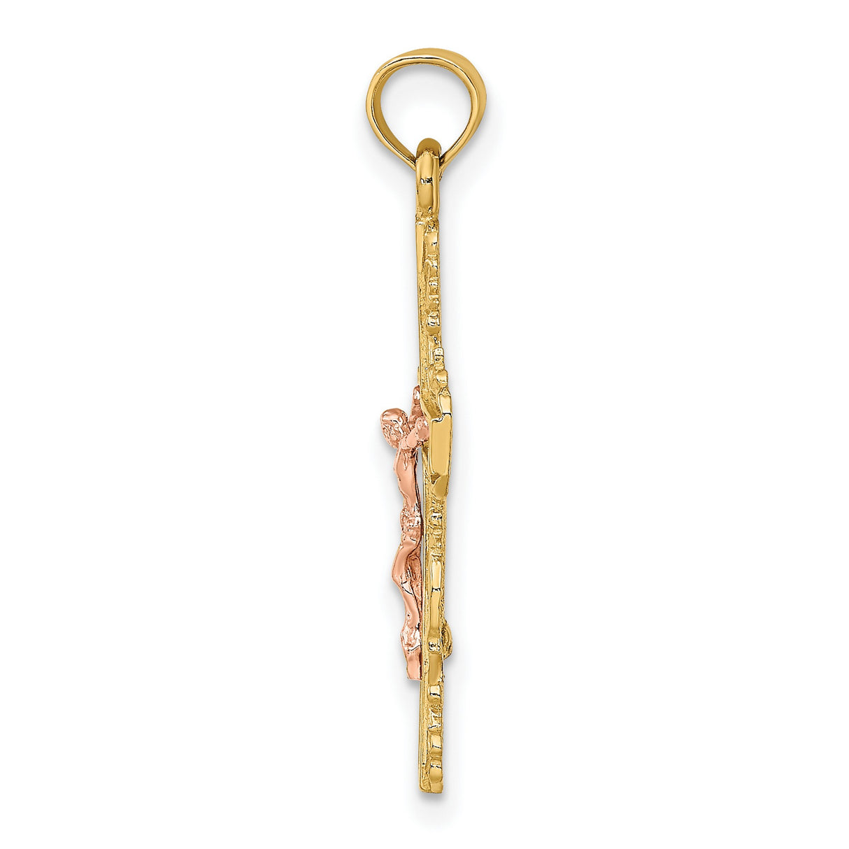 Lace Trim Crucifix Charm Pendant in Real 10k Multi-Tone Gold