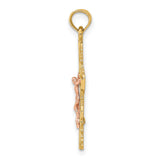Lace Trim Crucifix Charm Pendant in Real 10k Multi-Tone Gold