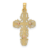 Lace Trim Crucifix Charm Pendant in Real 10k Multi-Tone Gold