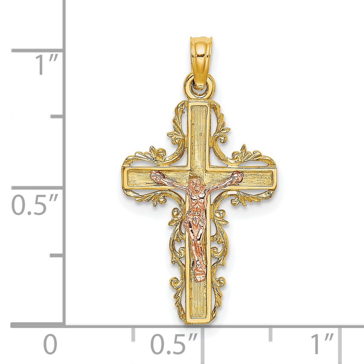 Lace Trim Crucifix Charm Pendant in Real 10k Multi-Tone Gold