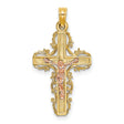 Lace Trim Crucifix Charm Pendant in Real 10k Multi-Tone Gold