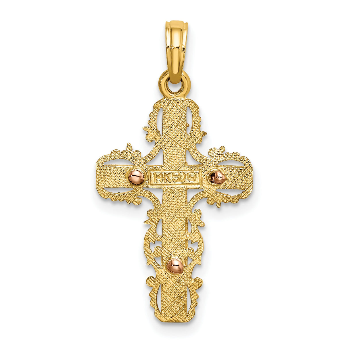 Lace Trim Cross Charm Pendant in Real 10k Multi-Tone Gold