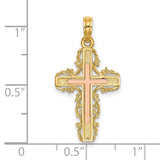 Lace Trim Cross Charm Pendant in Real 10k Multi-Tone Gold