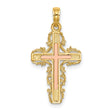 Lace Trim Cross Charm Pendant in Real 10k Multi-Tone Gold