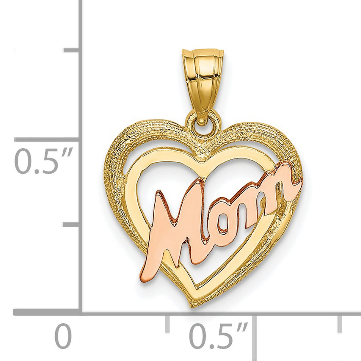10k Two-Tone Gold Heart Pendant with Rose Gold Script MOM Design