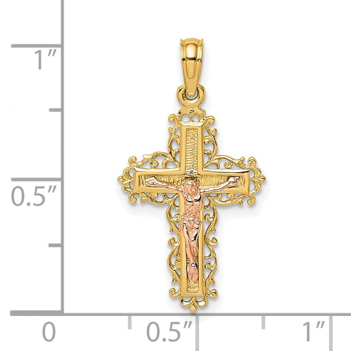 Crucifix with Lace Trim Charm Pendant in Real 10k Multi-Tone Gold