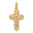 Crucifix with Lace Trim Charm Pendant in Real 10k Multi-Tone Gold