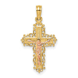 Crucifix with Lace Trim Charm Pendant in Real 10k Multi-Tone Gold