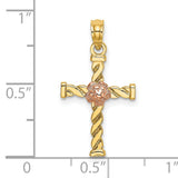 Twisted Cross Flower Charm Pendant in Real 10k Multi-Tone Gold