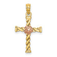 Twisted Cross Flower Charm Pendant in Real 10k Multi-Tone Gold