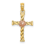 Twisted Cross Flower Charm Pendant in Real 10k Multi-Tone Gold