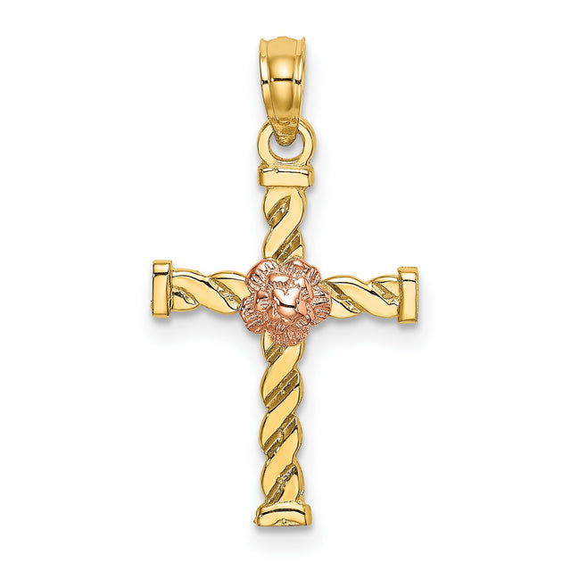 Twisted Cross Flower Charm Pendant in Real 10k Multi-Tone Gold