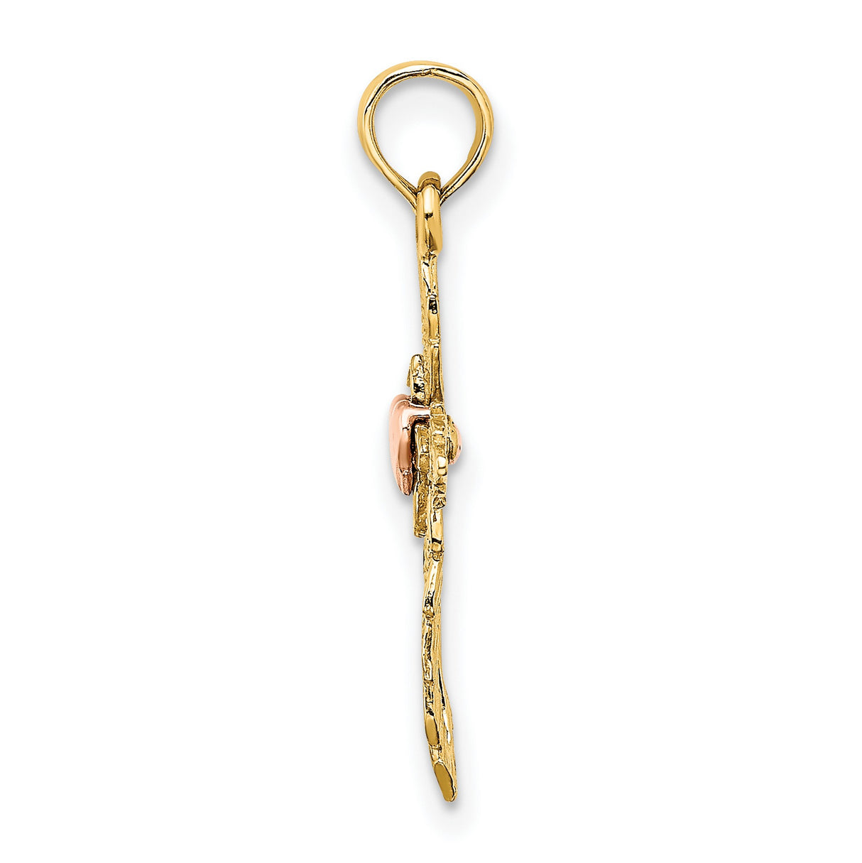 Cross Heart Charm Pendant in Real 10k Multi-Tone Gold