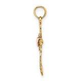 Cross Heart Charm Pendant in Real 10k Multi-Tone Gold