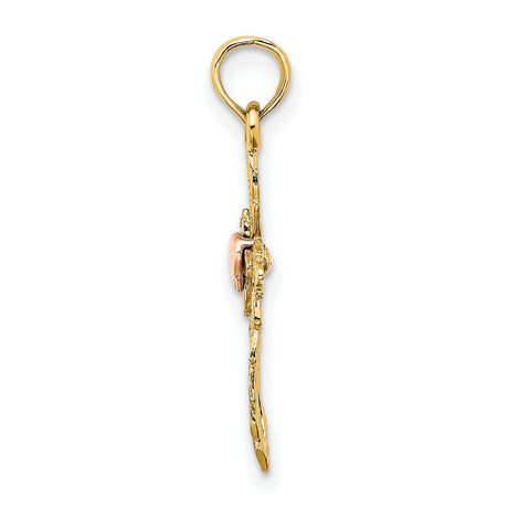 10k Two-Tone Gold Cross Pendant with Openwork Design and Milgrain Edges