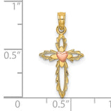 Cross Heart Charm Pendant in Real 10k Multi-Tone Gold