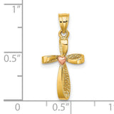 Twisted Cross with Heart Charm Pendant in Real 10k Multi-Tone Gold