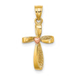 Twisted Cross with Heart Charm Pendant in Real 10k Multi-Tone Gold