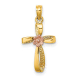 Twisted Cross Heart Charm Pendant in Real 10k Multi-Tone Gold