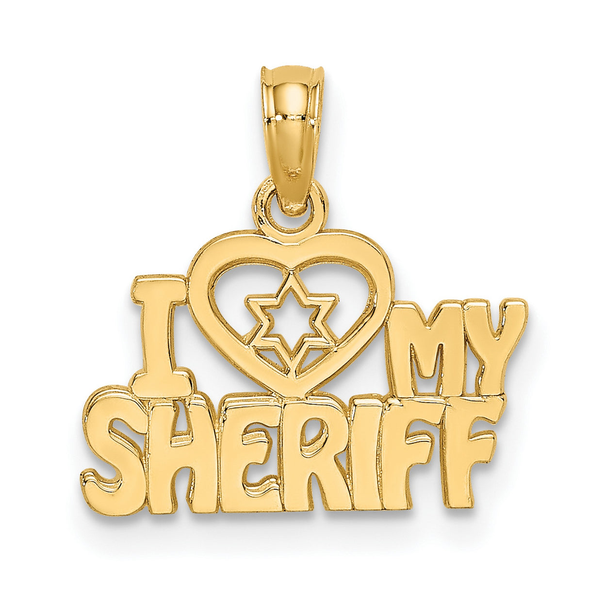 10k Yellow Gold Sheriff Badge Pendant with I Heart My Sheriff Design, Unisex Law Support Charm