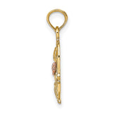 Cat Bow In Basket Charm Pendant in Real 10k Multi-Tone Gold