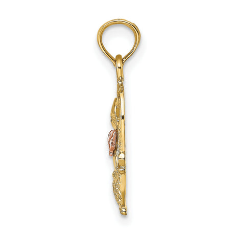 Cat Bow In Basket Charm Pendant in Real 10k Multi-Tone Gold