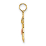 Cat Heart Charm Pendant in Real 10k Multi-Tone Gold