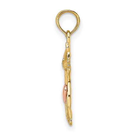 Cat Heart Charm Pendant in Real 10k Multi-Tone Gold