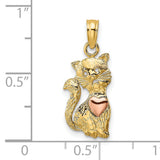 Cat Heart Charm Pendant in Real 10k Multi-Tone Gold