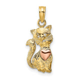 Cat Heart Charm Pendant in Real 10k Multi-Tone Gold