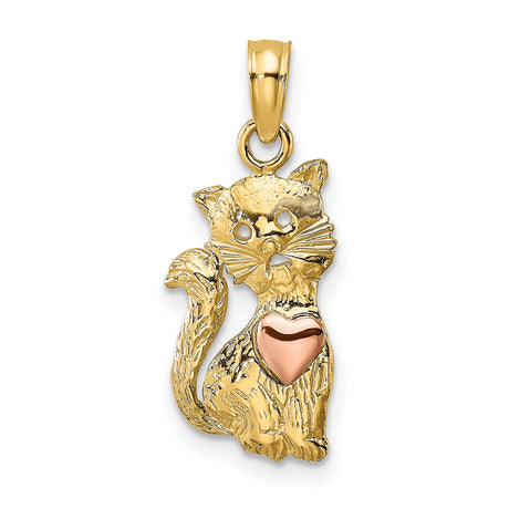 Cat Heart Charm Pendant in Real 10k Multi-Tone Gold
