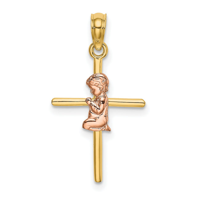 Boy Cross Charm Pendant in Real 10k Multi-Tone Gold