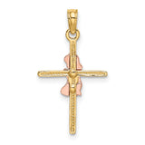 Girl Cross Charm Pendant in Real 10k Multi-Tone Gold