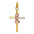 Girl Cross Charm Pendant in Real 10k Multi-Tone Gold