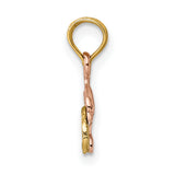10k Two Tone Gold Dolphin Pendant with Rose Dolphin over Ocean Waves, Nautical Charm for Women or Teens