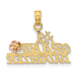 #1 GRANDDAUGHTER with Flowers Charm Pendant in Real 10k Multi-Tone Gold