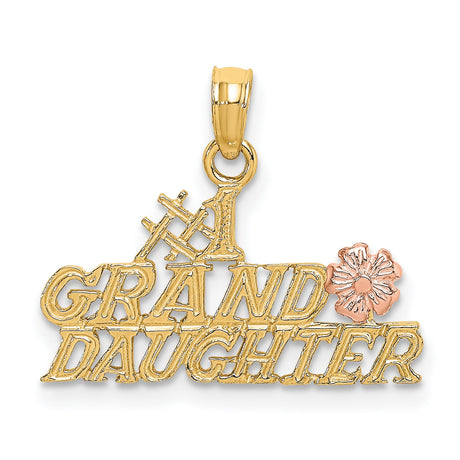 #1 GRANDDAUGHTER with Flowers Charm Pendant in Real 10k Multi-Tone Gold