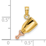 10k Two-Tone Gold Baby Bottle Pendant, Symbolic Motherhood Charm for Women or Unisex Wear
