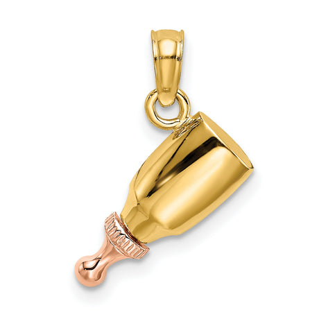 10k Two-Tone Gold Baby Bottle Pendant, Symbolic Motherhood Charm for Women or Unisex Wear