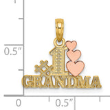 #1 GRANDMA with Three Hearts Charm Pendant in Real 10k Multi-Tone Gold