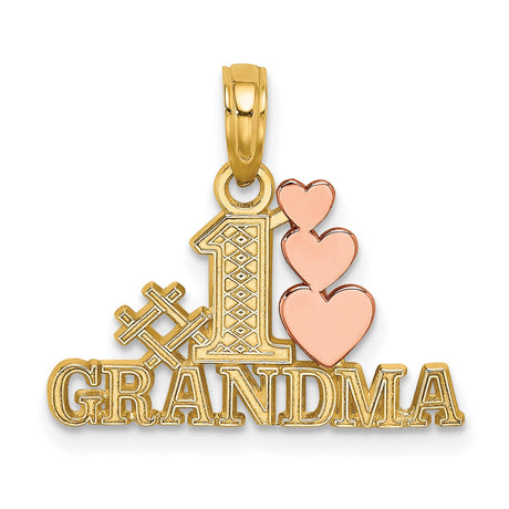 #1 GRANDMA with Three Hearts Charm Pendant in Real 10k Multi-Tone Gold