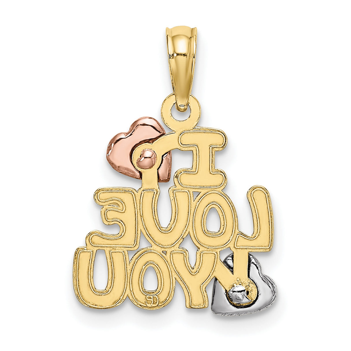 10k Tri-Color Gold Heart Pendant with Yellow, Rose, and White Gold Accents for Women