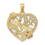 #1 MOM Heart Flower Charm Pendant in Real 10k Multi-Tone Gold