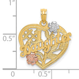 #1 DAUGHTER Heart Charm Pendant in Real 10k Multi-Tone Gold