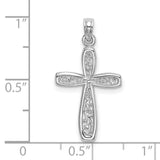 10k White Gold Cross Pendant with Filigree Scroll Detail and Vintage Lace Pattern