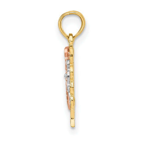 10k Two-Tone Gold Butterfly Pendant with Rose, White, and Yellow Gold Filigree Detailing