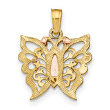 10k Two-Tone Gold Butterfly Pendant with Rose, White, and Yellow Gold Filigree Detailing