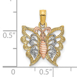 10k Two-Tone Gold Butterfly Pendant with Rose, White, and Yellow Gold Filigree Detailing