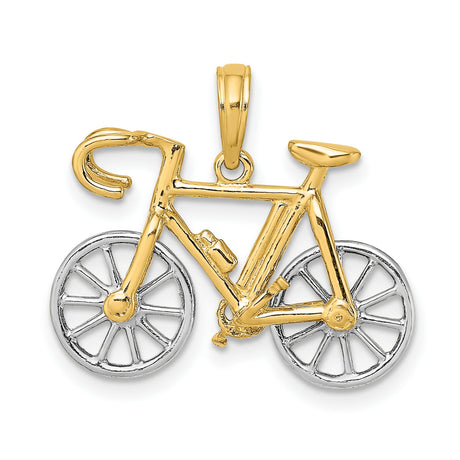 10k Multi-Tone Gold Bicycle Pendant, Realistic Road Bike Design, Unisex Cycling Jewelry