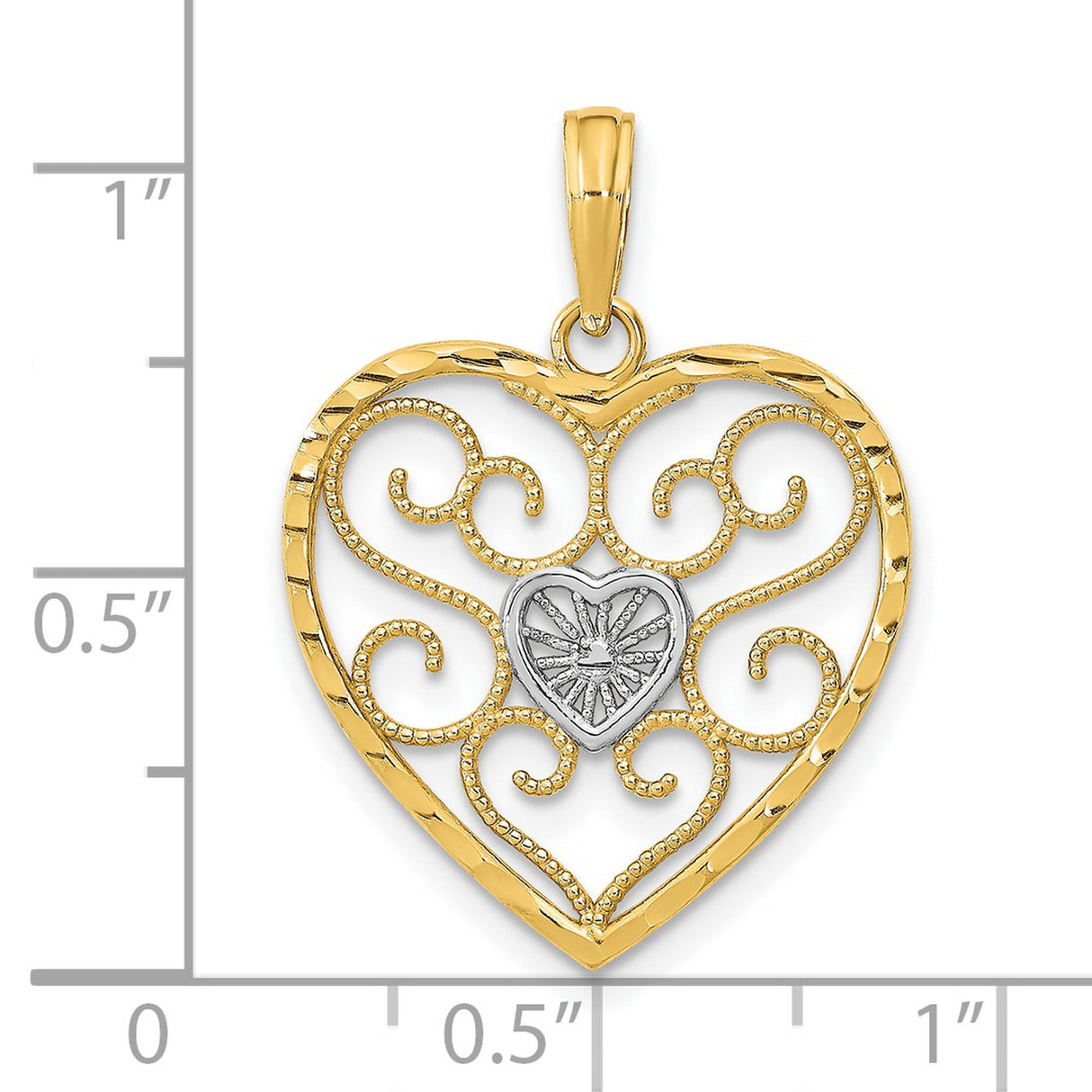 10k Multi-Tone Gold Heart Pendant with Raised Sacred Heart Symbol, Christian Religious Charm